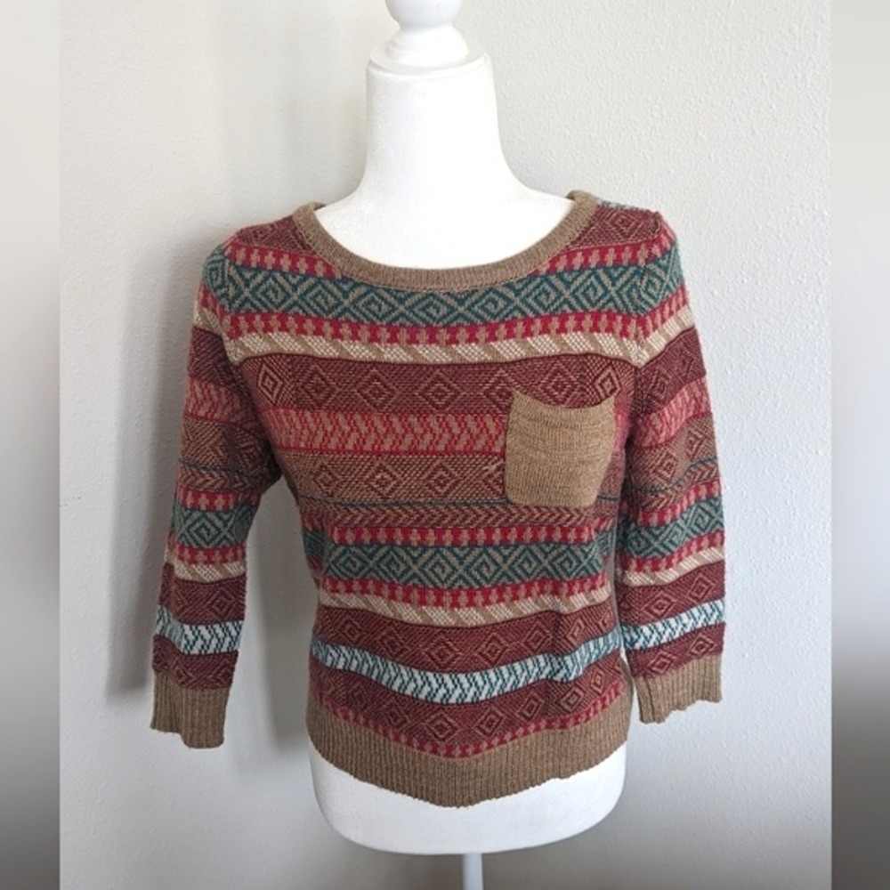 Design History Sweater Small Multicolored Bohemian Wool Blend Pullover Pocket - Picture 1 of 9